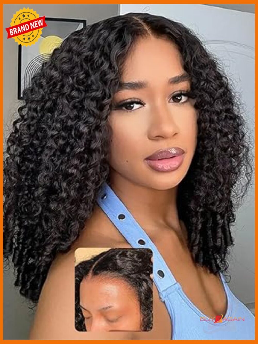 Burmese Curly Glueless Lace Front Wig Human Hair 7x5 Drawstring 180% Density